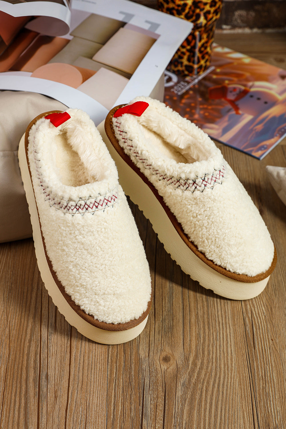 Støvler sherpa broderet vinter plys tykkere sål slip-on