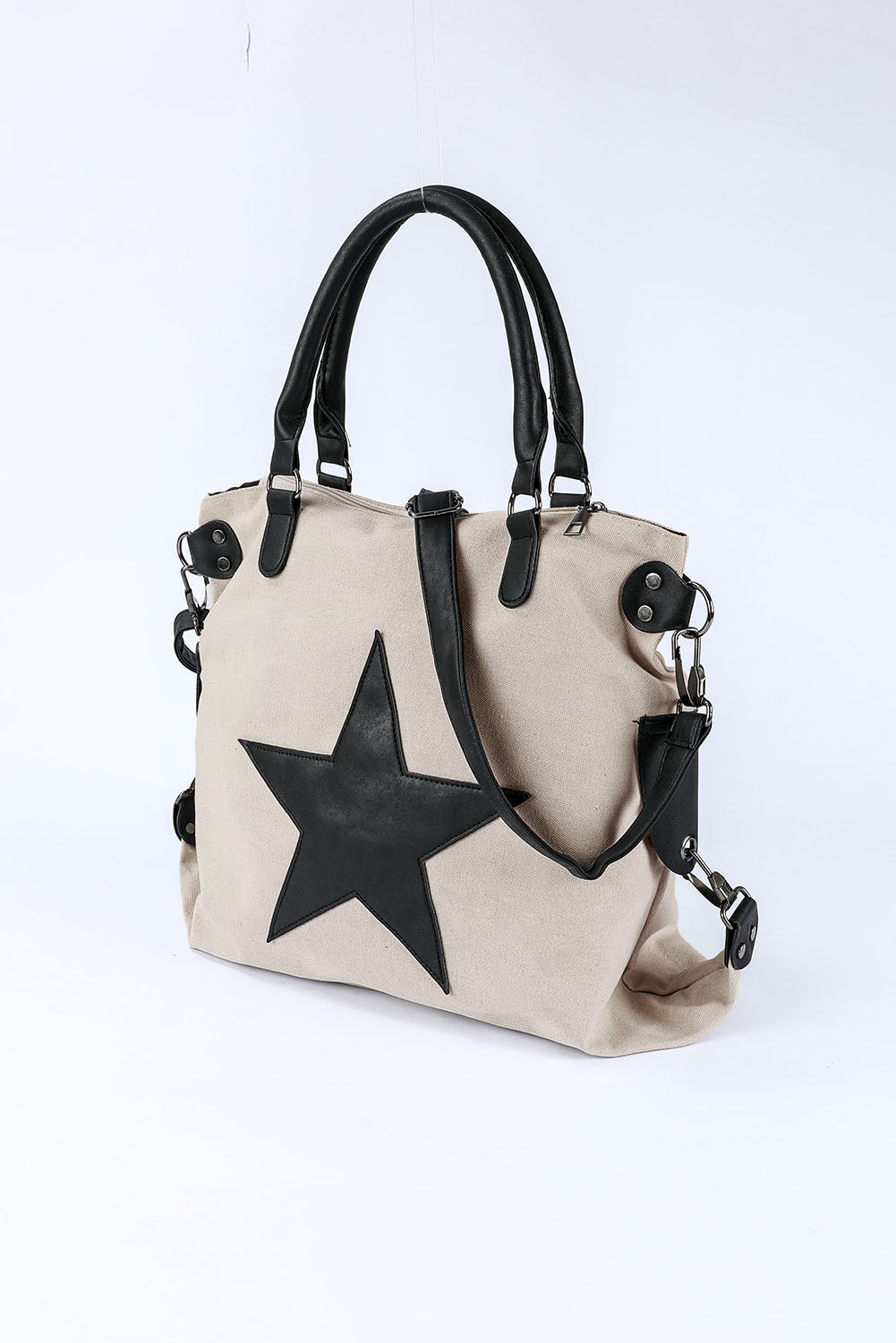 Tote bag beige canvas stjerne design bomuld polyester hverdag