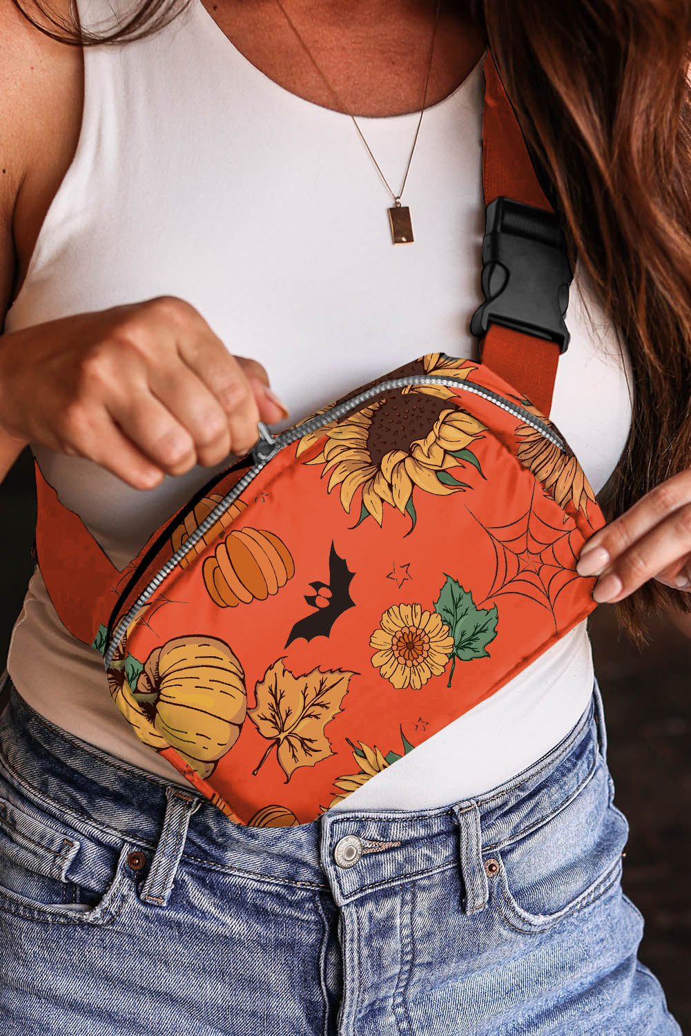 Taske crossbody PU efterår Halloween-print justerbar rem