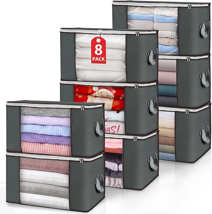 90L Foldable Clothes Storage Bags with Window and Handles, Multipack