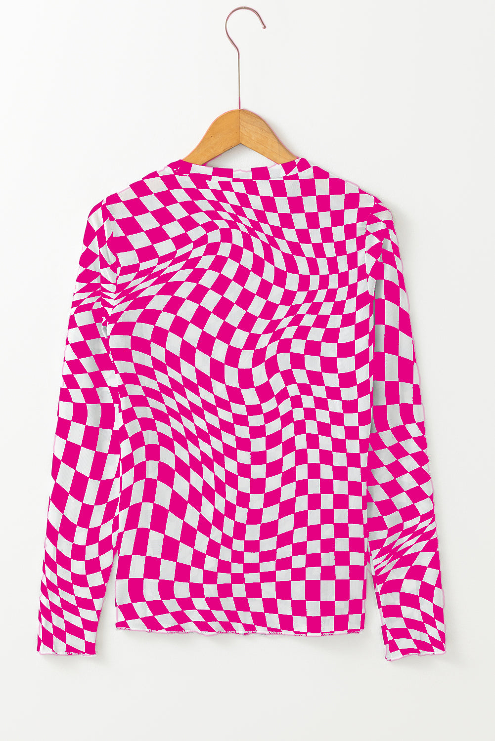 Bluse sort mesh langærmet optisk mønster mock hals