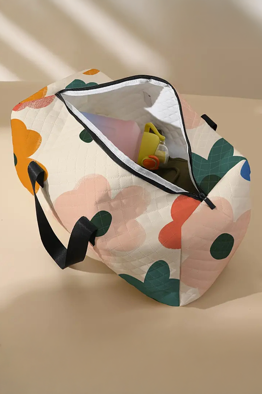 Taske blomsterprint quiltet weekendtaske polyester