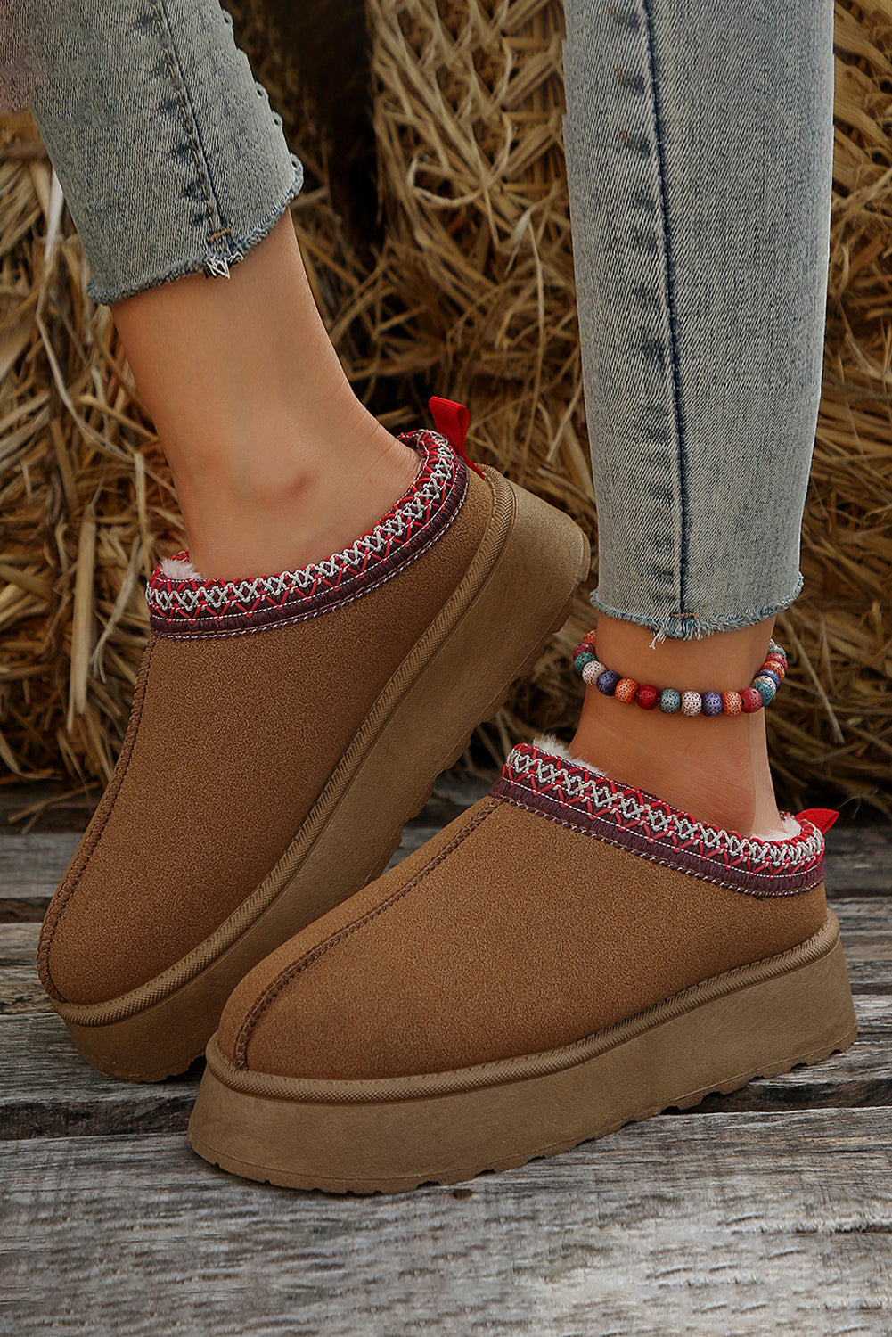 Dame støvler ruskind foret vinter slip-on design