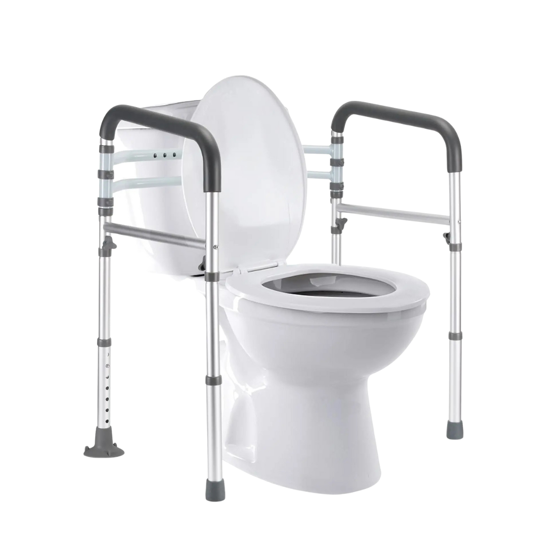 Adjustable Aluminum Toilet Support Rail with Grips, Foldable