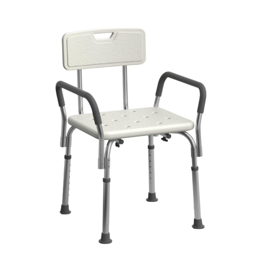Aluminum Shower Chair with Backrest and Arms, Height Adjustable