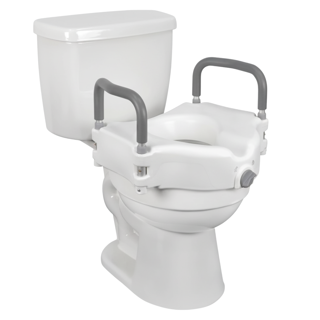 Raised Toilet Seat Riser with Padded Handles and Locking Mount System