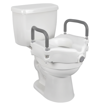 Raised Toilet Seat Riser with Padded Handles and Locking Mount System