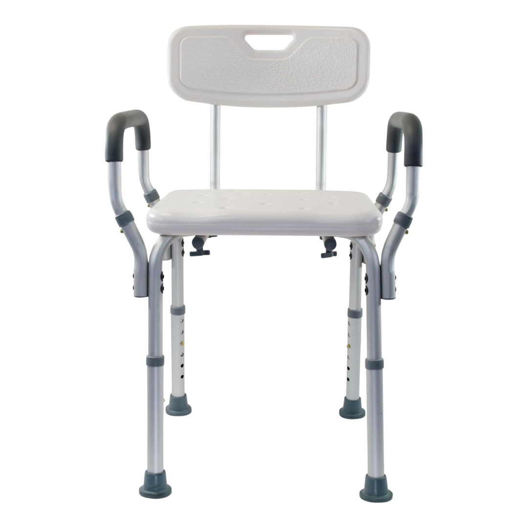 Height Adjustable Shower and Bath Chair with Arms and Optional Back