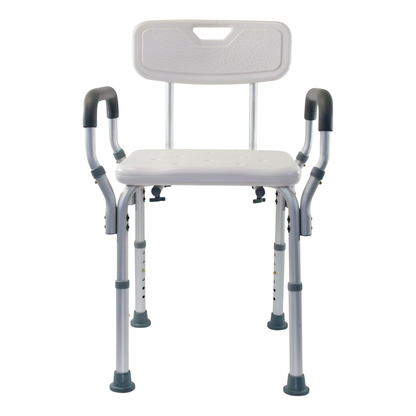 Height Adjustable Shower and Bath Chair with Arms and Optional Back
