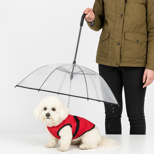 Dog Umbrella Leash Transparent Canopy Rain Cover Gear
