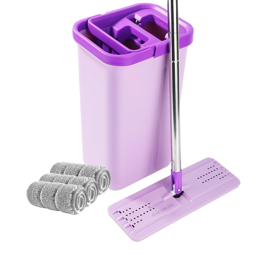 Flat Mop & Bucket Set, 360° Rectangular Head, Telescopic Steel Handle