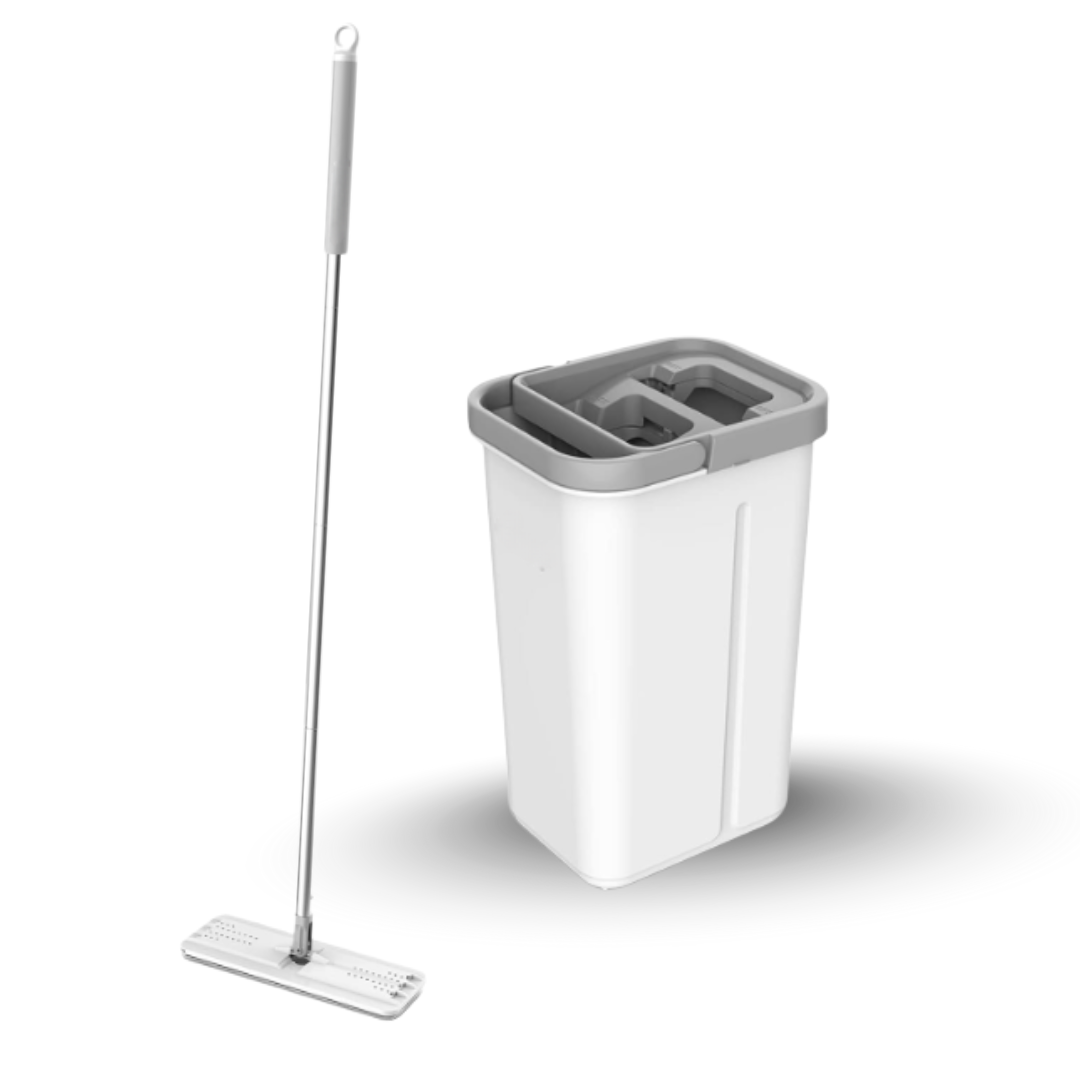 Flat Mop & Bucket Set, 360° Rectangular Head, Telescopic Steel Handle