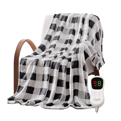 Heated Flannel Throw Blanket 10 Heat Levels 50x60 Checkered Collection
