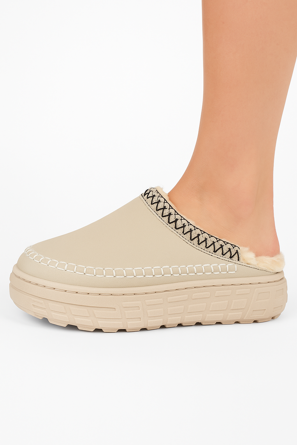Hjemmesko vinter faux ruskind PU plys clog design damesko