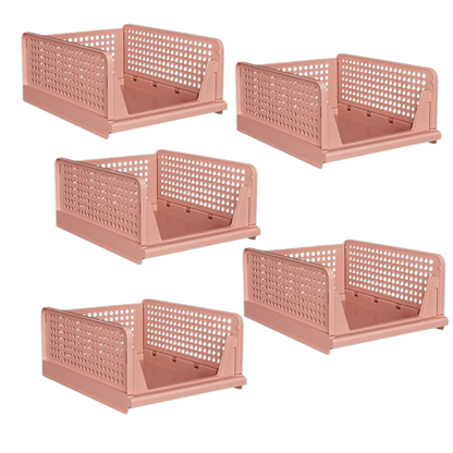 Stackable Closet Organizer Bins 5 Pack with Half Pull Rail, Foldable