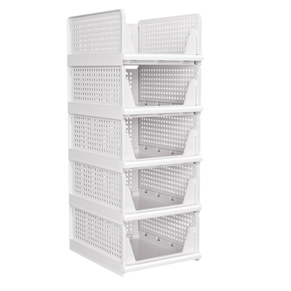 Stackable Closet Organizer Bins 5 Pack with Half Pull Rail, Foldable
