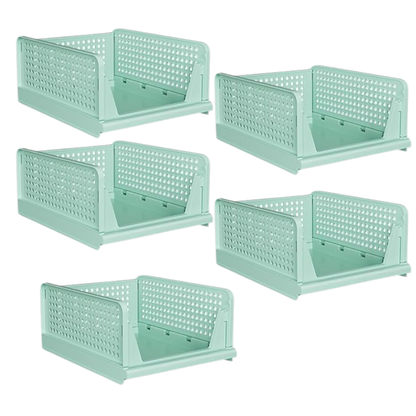 Stackable Closet Organizer Bins 5 Pack with Half Pull Rail, Foldable