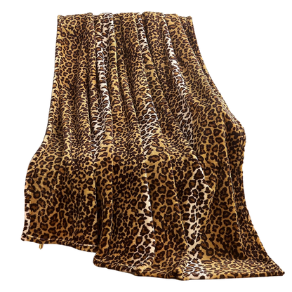 Leopard Print Fleece Blanket for Bed, Sofa, Travel, Camping