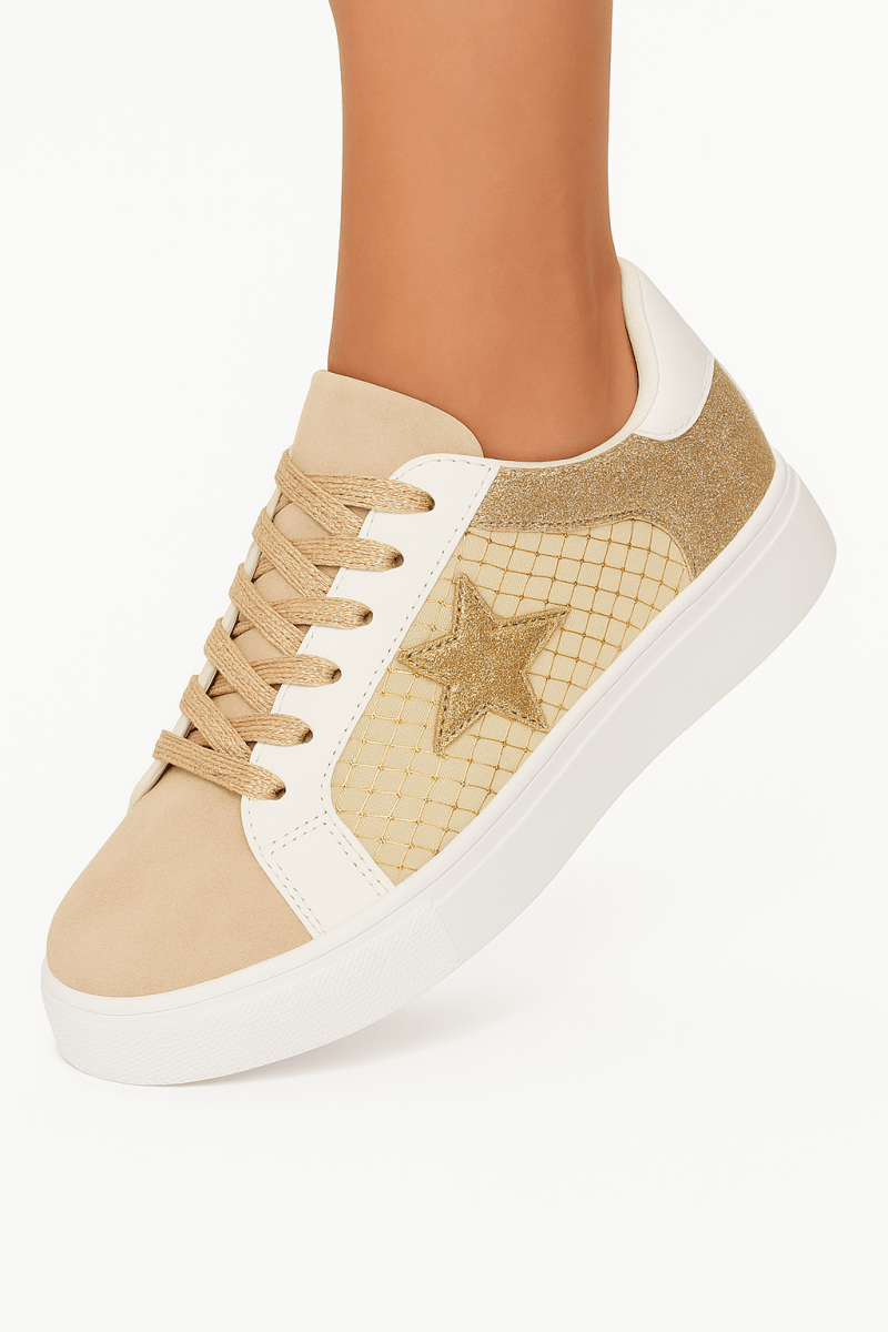 PU-sneakers med glitrende stjerner og patchwork-design