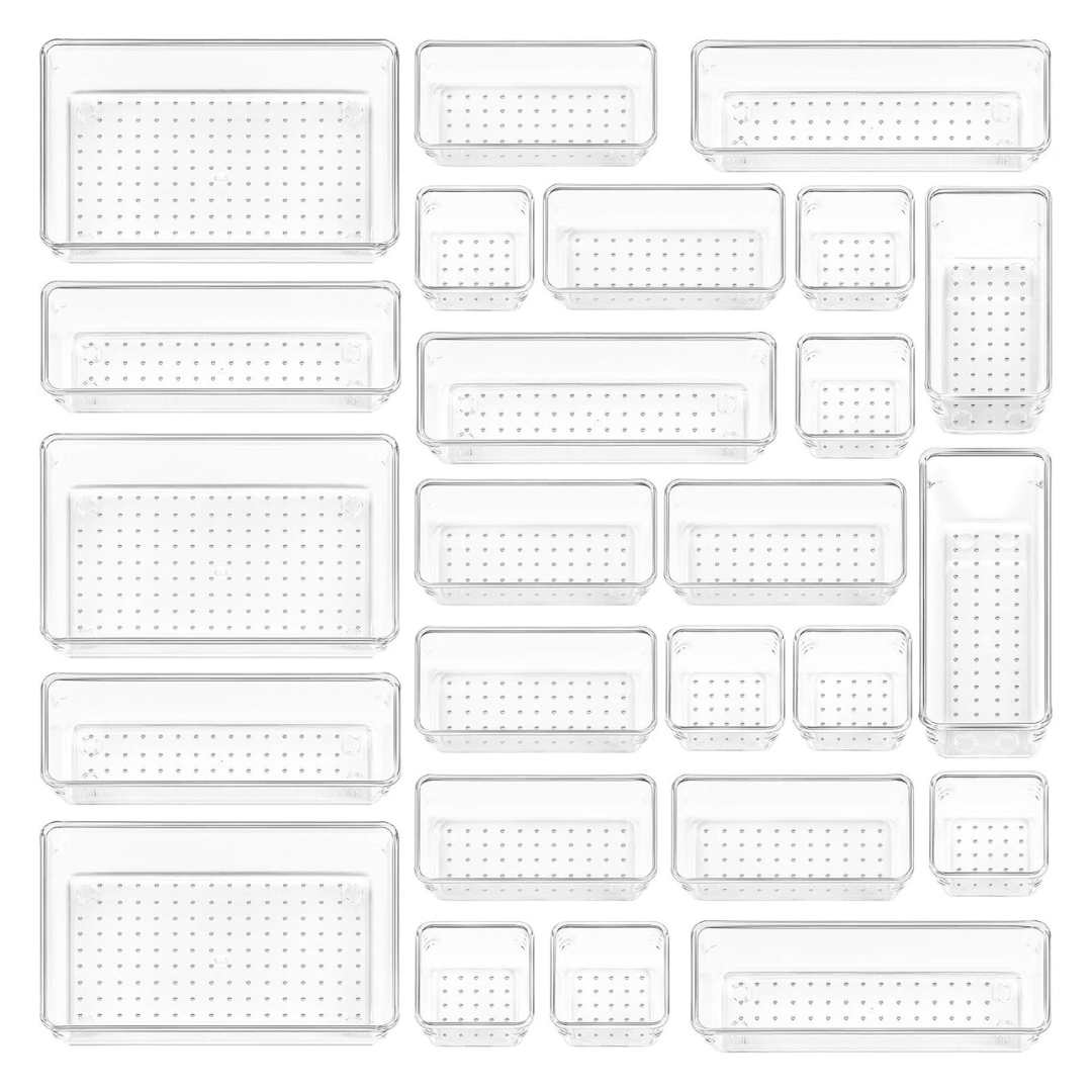 Plastic Drawer Organizer Set 25-Piece in 4-Size Storage Trays