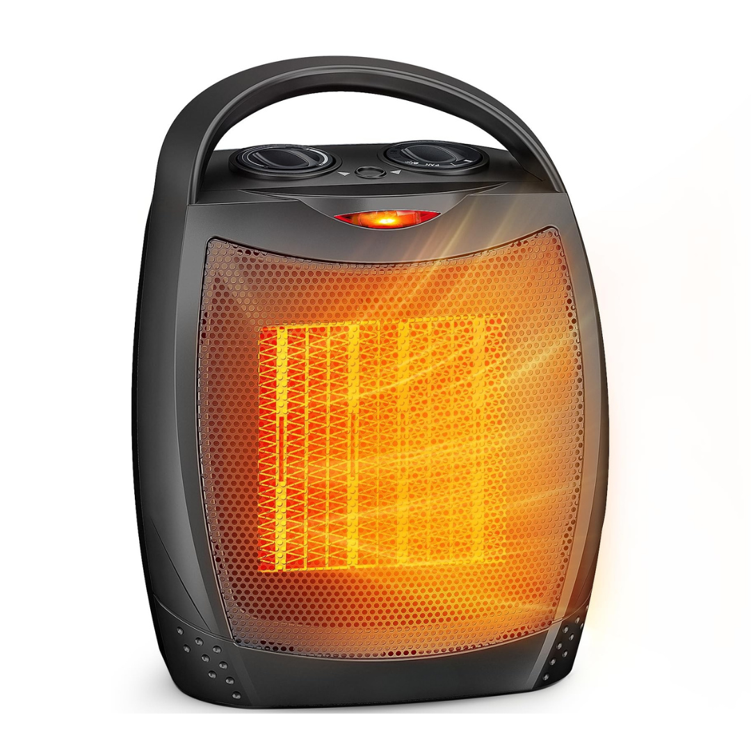 Portable Ceramic Space Heater with Thermostat, Fan, and Auto Shutoff