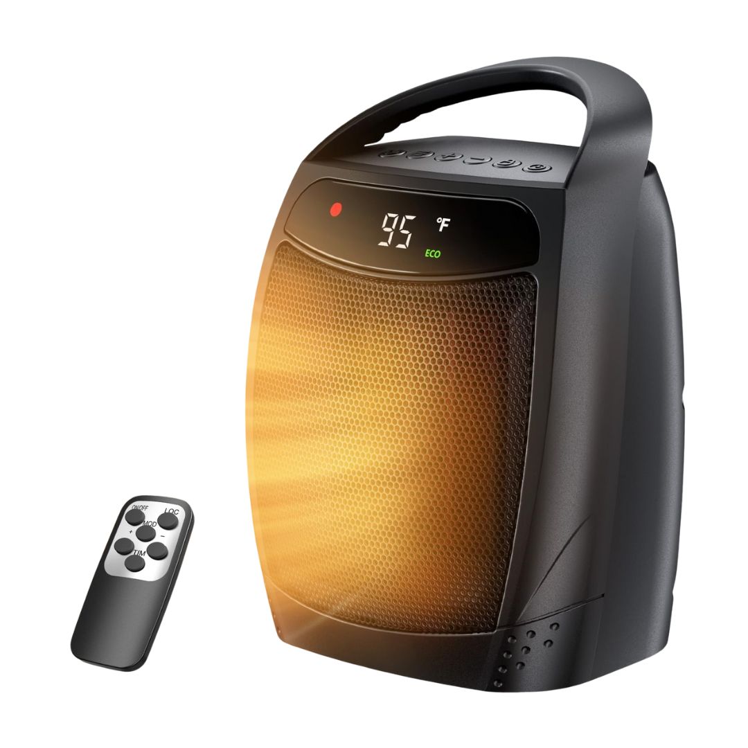 Portable Ceramic Space Heater with Thermostat, Fan, and Auto Shutoff