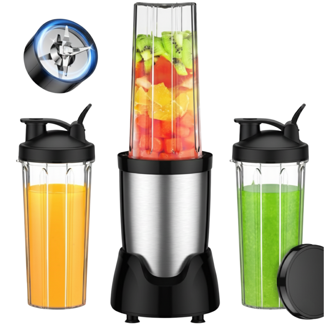 Portable Smoothie Blender with 3 Cups and 6-Leaf Stainless Steel Blade