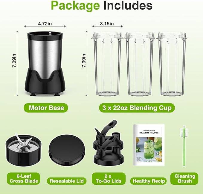 Portable Smoothie Blender with 3 Cups and 6-Leaf Stainless Steel Blade - Kim Mode