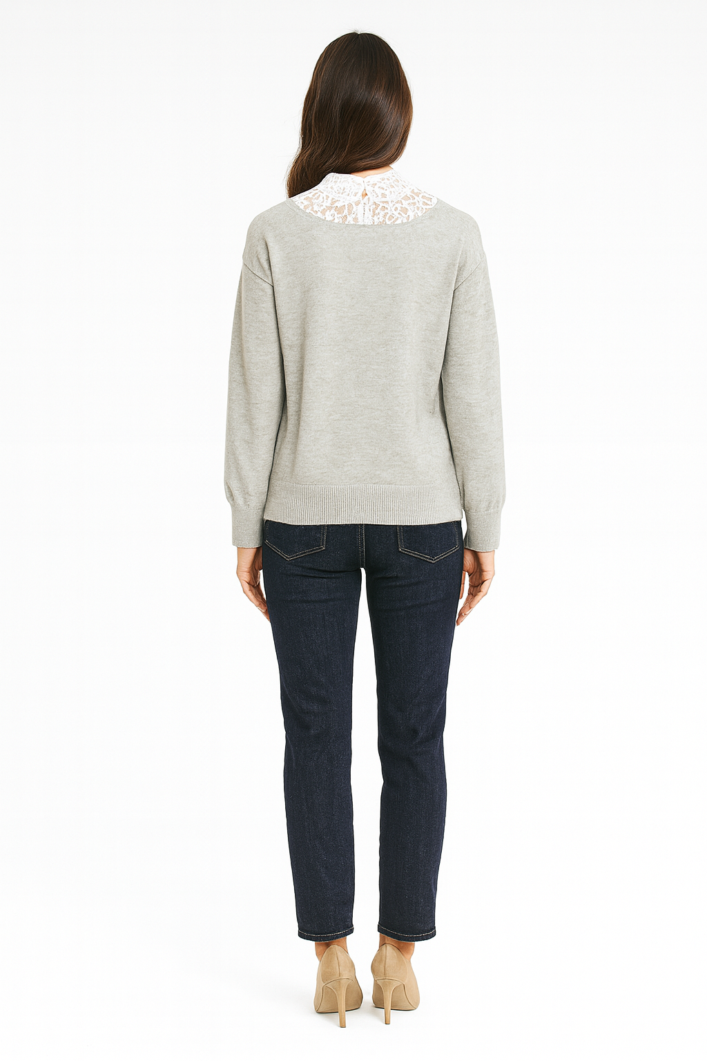 Sweater lysegrå blonde patchwork efterår viskose mix