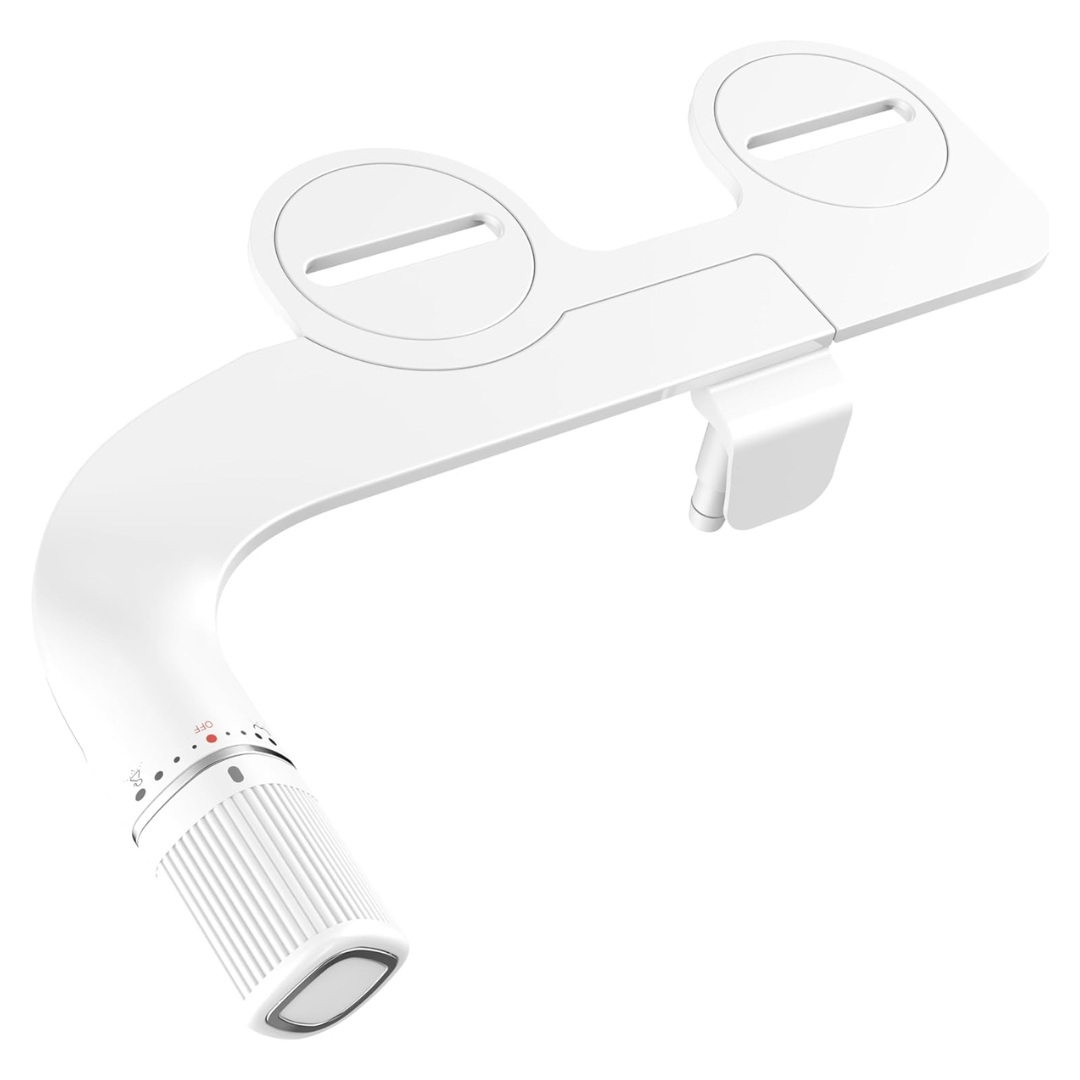 Toilet Bidet Attachment with Dual Nozzle, Water Control, Manual Knob
