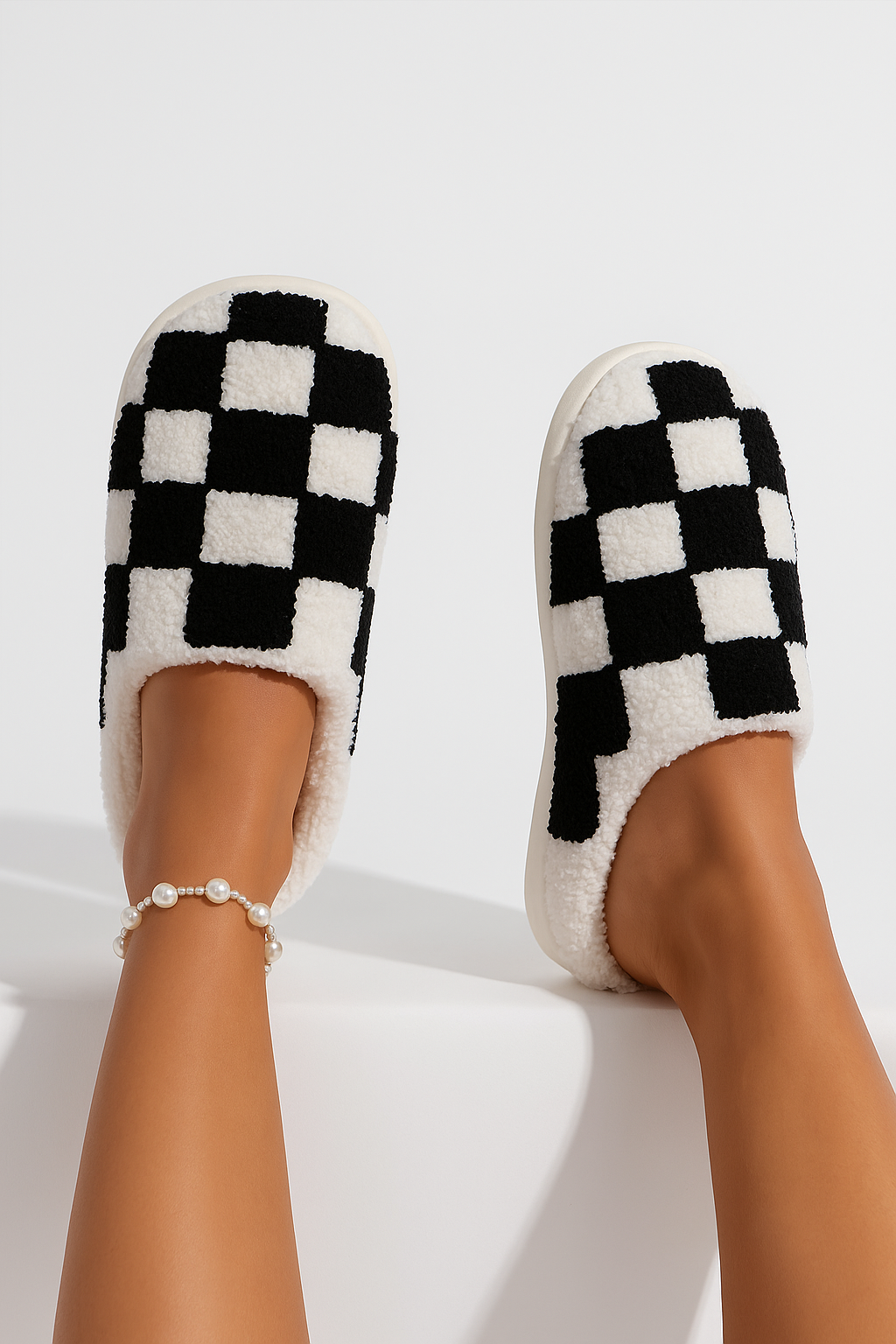 Tøfler tern sort hvid vinter fuzzy slip-on indendørs