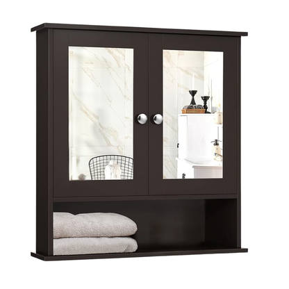 Wall Mounted Bathroom Cabinet with Double Mirrors and 3 Level Storage