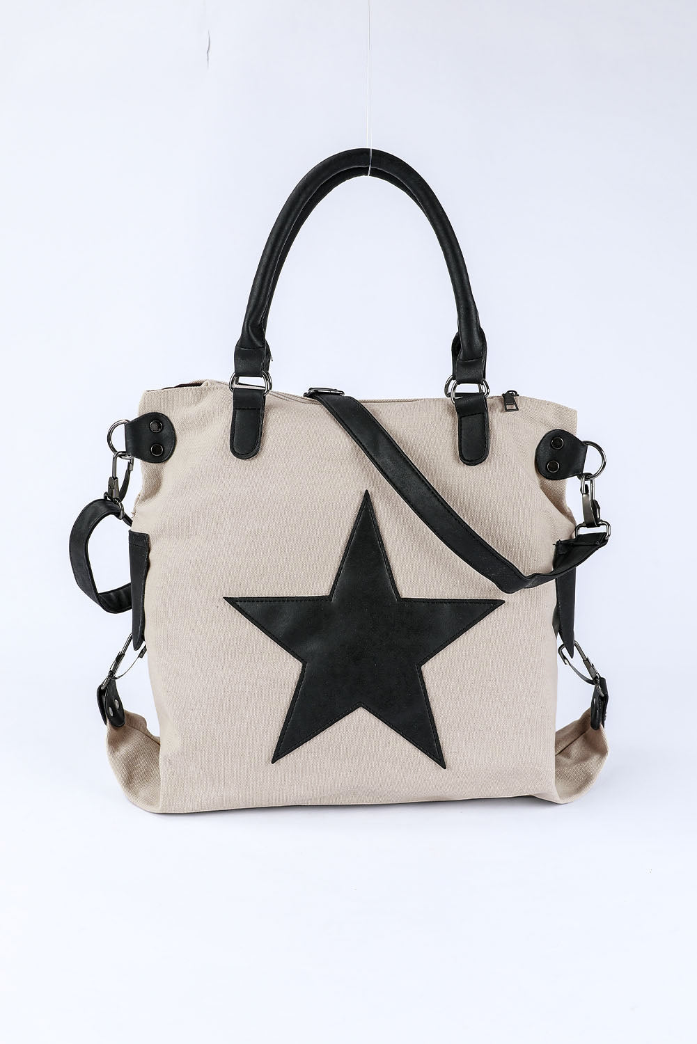Tote bag beige canvas stjerne design bomuld polyester hverdag