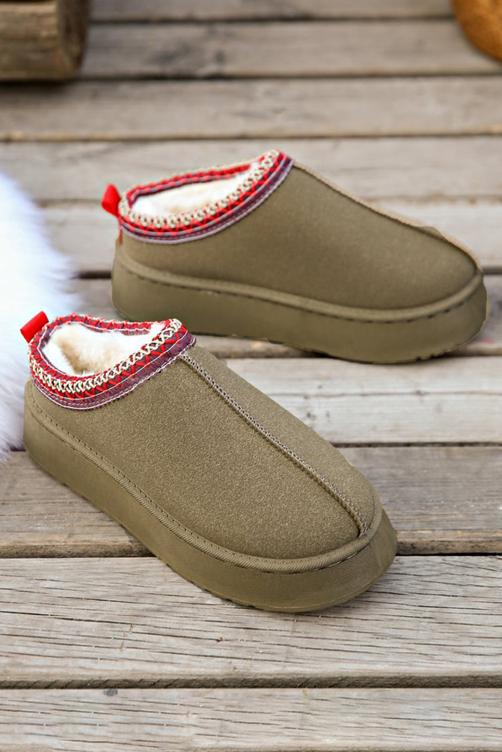 Støvler grøn forede slip-on vinter polyester med mønster