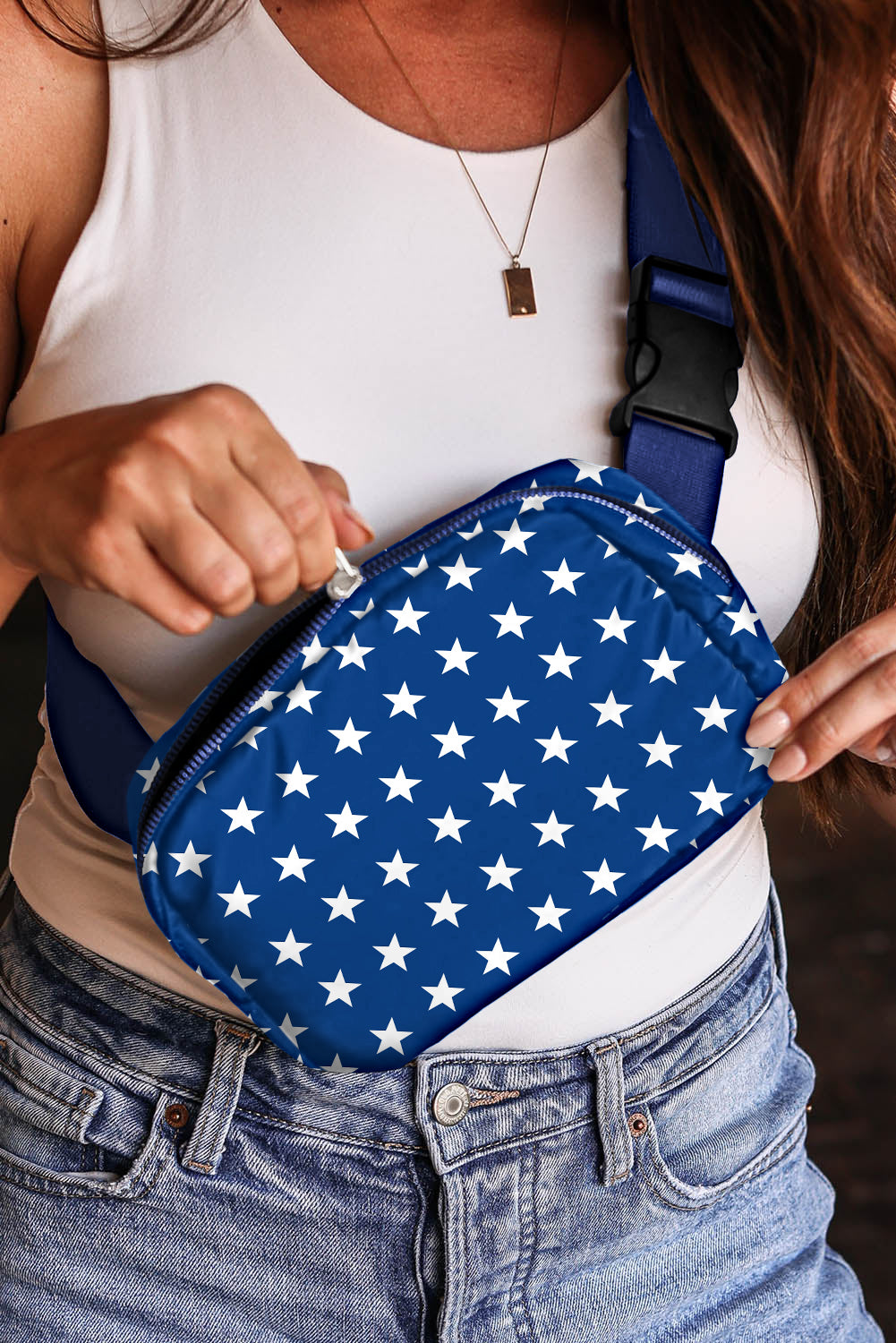 Nylon skuldertaske med stjerner, ideel til patriotiske begivenheder