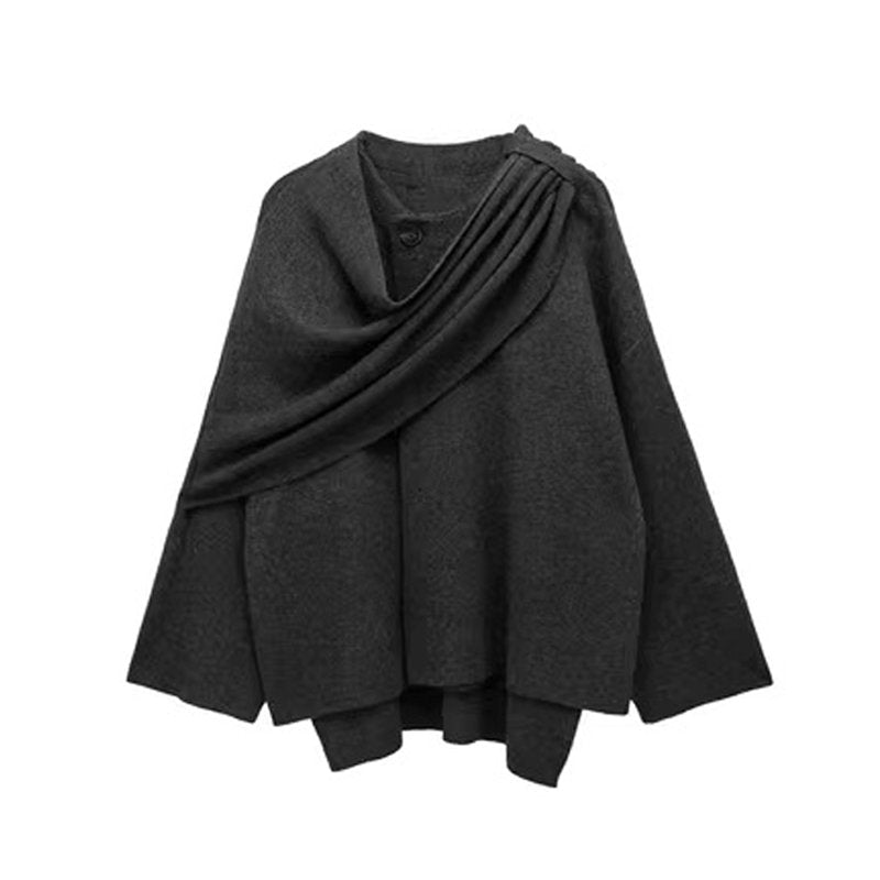 Asymmetrisk cardigan med tørklæde - Vinterkappe til kvinder - Kim Mode KBH