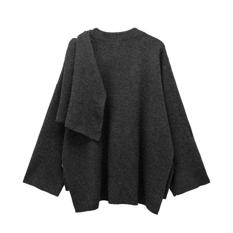 Asymmetrisk cardigan med tørklæde - Vinterkappe til kvinder - Kim Mode KBH