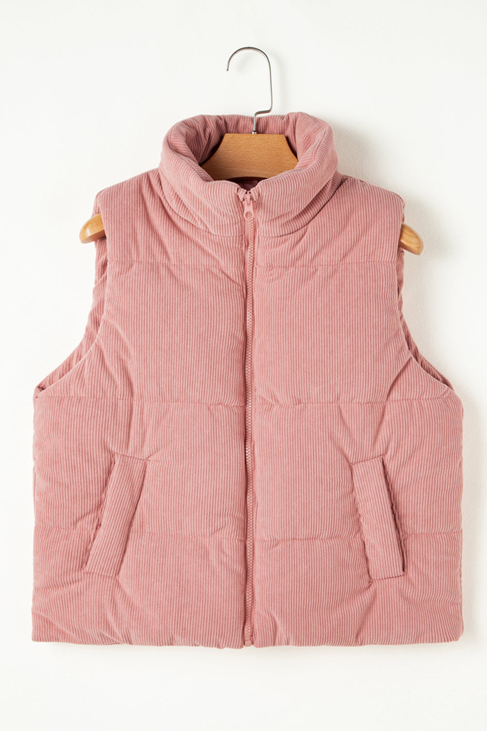 Vest fløjl rosa vatteret ståkrave lynlås efterår vinter
