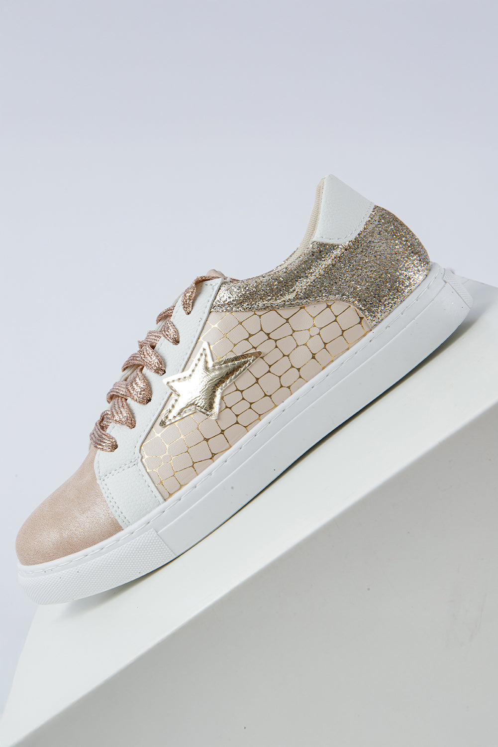 PU-sneakers med glitrende stjerner og patchwork-design