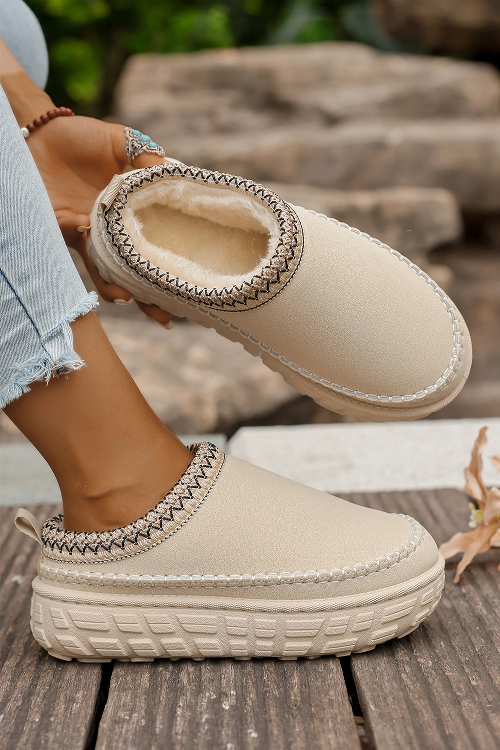 Hjemmesko vinter faux ruskind PU plys clog design damesko