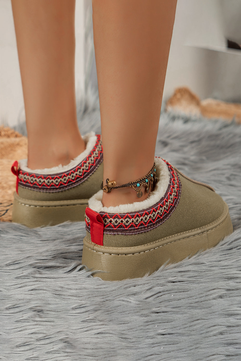 Støvler grøn forede slip-on vinter polyester med mønster