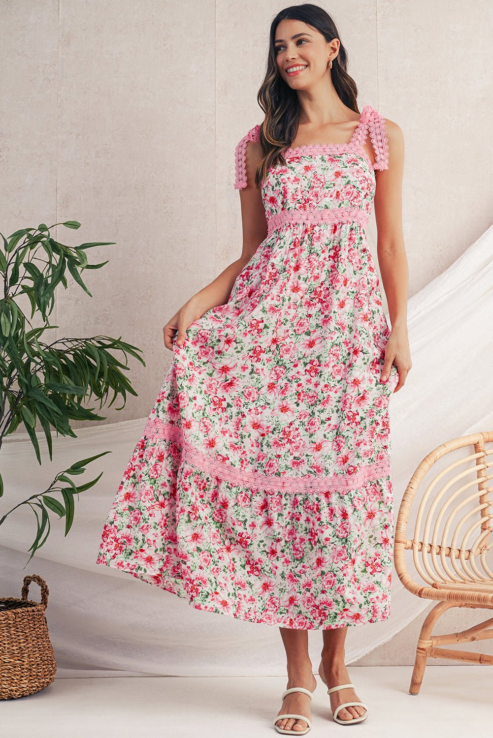 Boho maxi - kjole med blonde og bindestropper - Kim Mode KBH