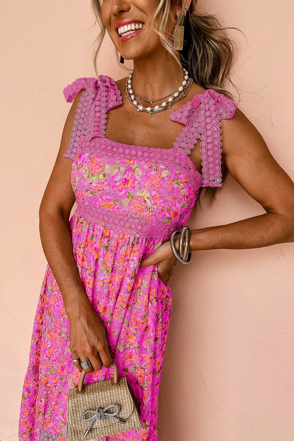 Boho maxi - kjole med blonde og bindestropper - Kim Mode KBH