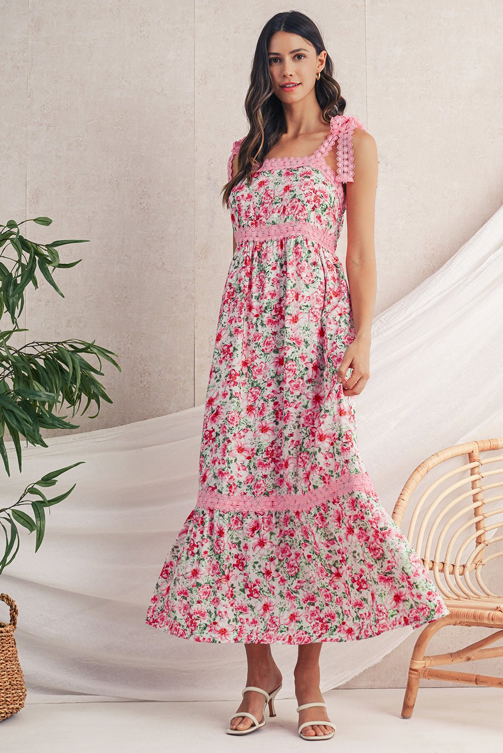 Boho maxi - kjole med blonde og bindestropper - Kim Mode KBH