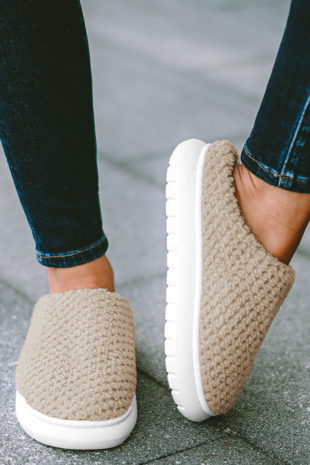 Slippers flettet brun PU-læder sommer dame flade slip-on