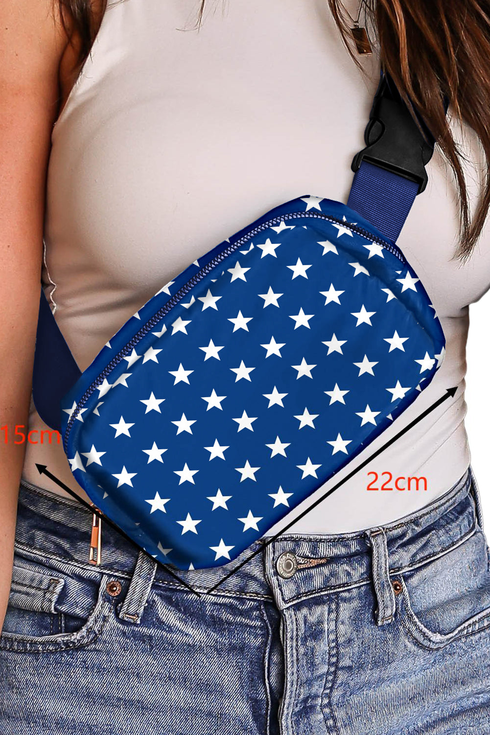Nylon skuldertaske med stjerner, ideel til patriotiske begivenheder