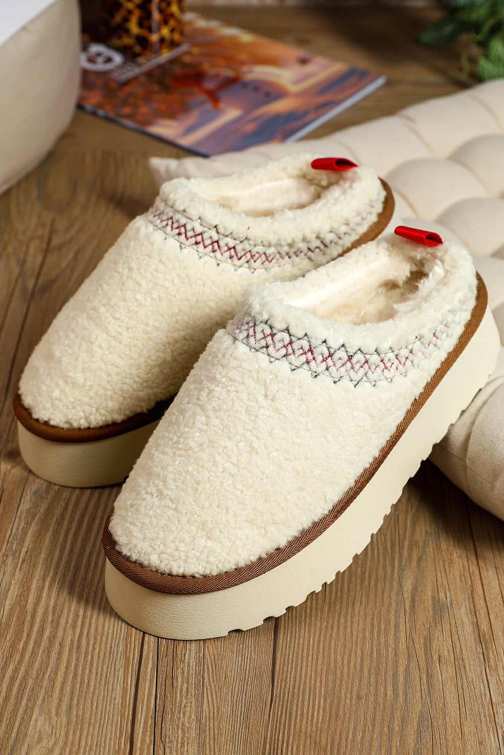 Støvler sherpa broderet vinter plys tykkere sål slip-on