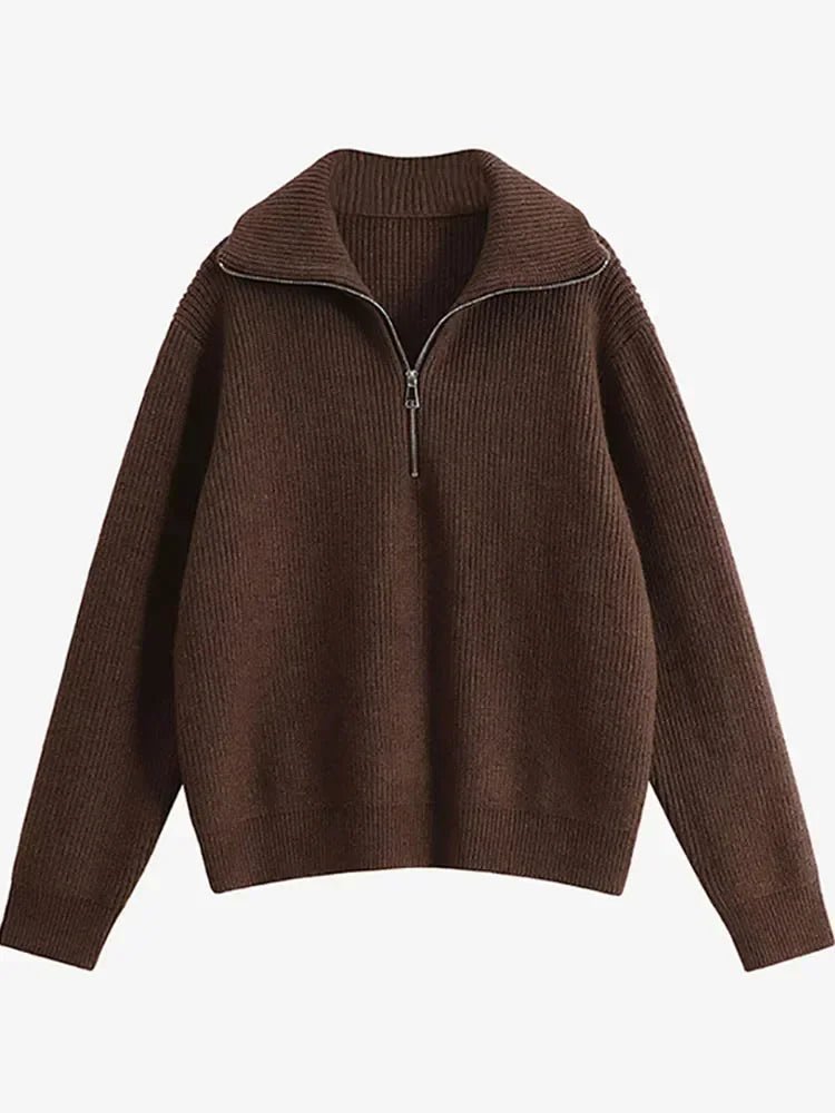 Casual rullekravetrøje med lynlås til kvinder - langærmet pullover - Kim Mode KBH