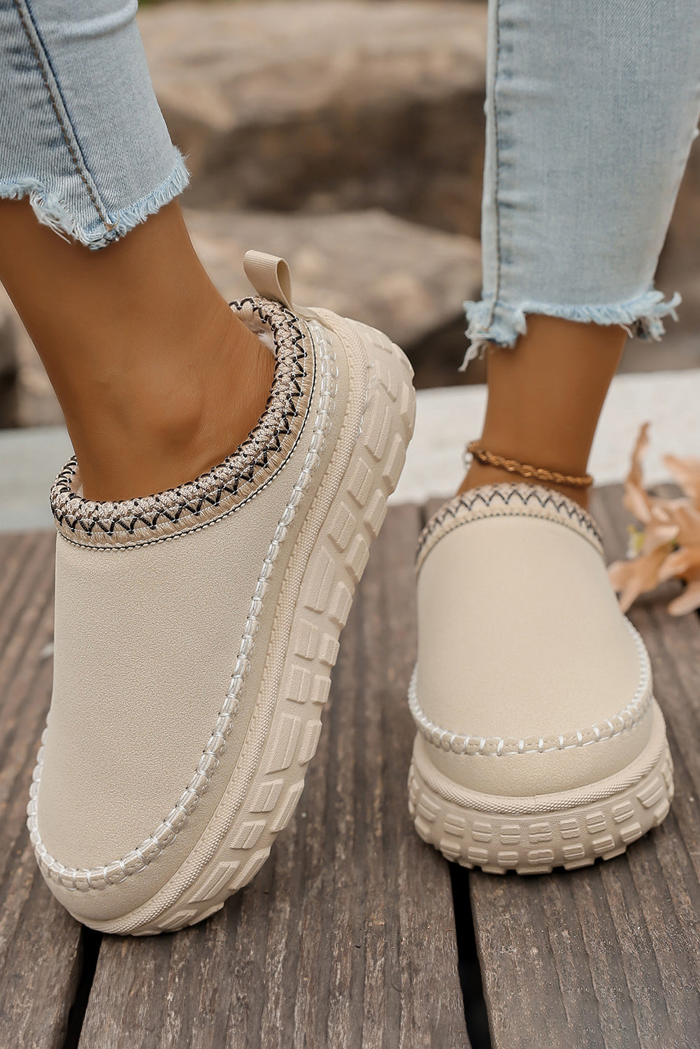 Hjemmesko vinter faux ruskind PU plys clog design damesko