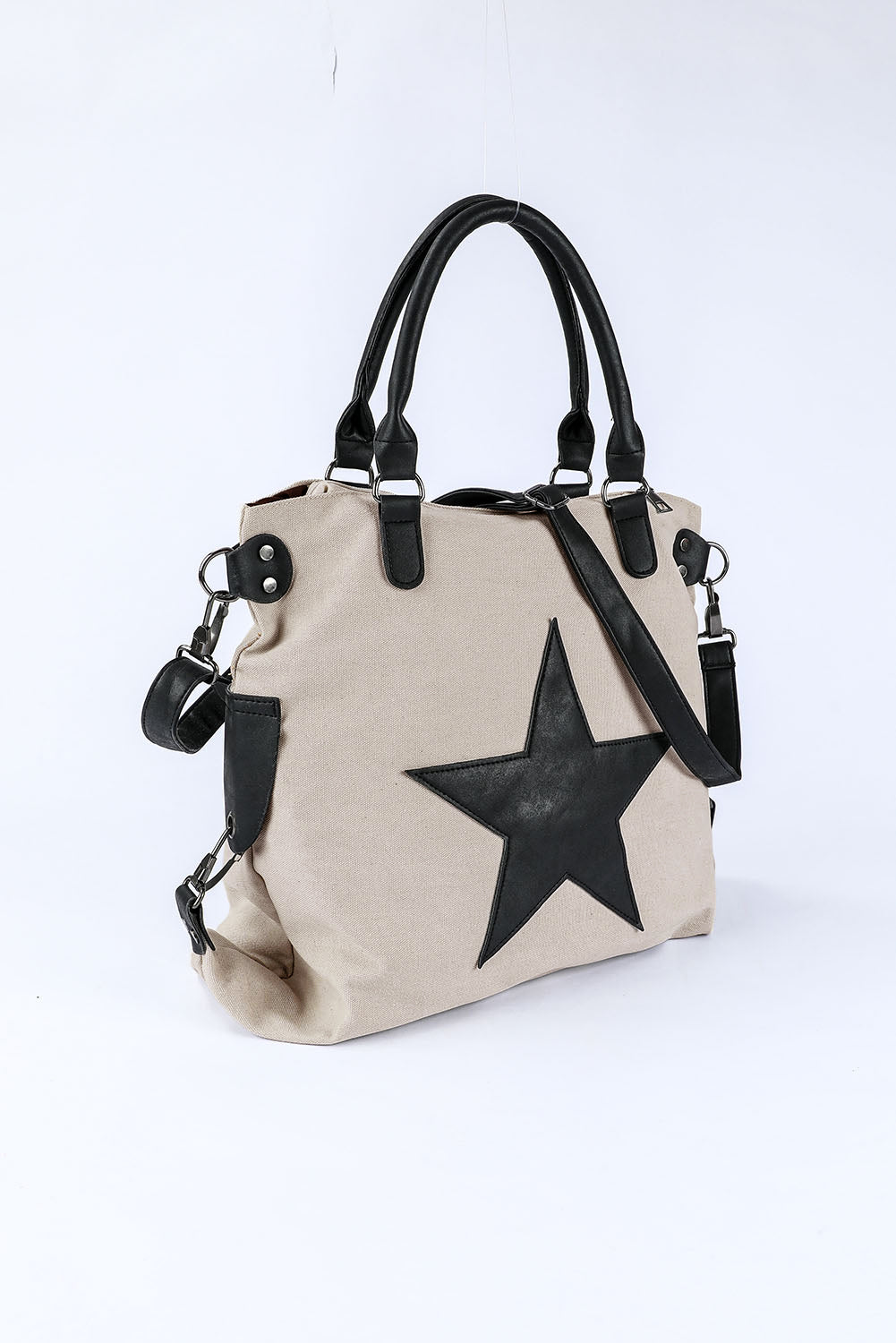 Tote bag beige canvas stjerne design bomuld polyester hverdag